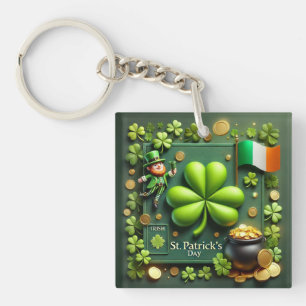 Irish Kleeblatt and Flag St. Patrick's Day Schlüsselanhänger