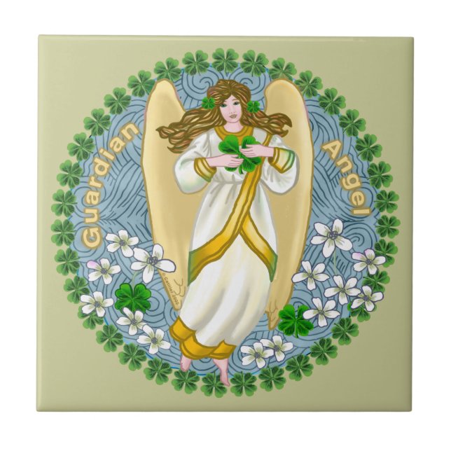 Irish Kleeblatt Angel Tile Fliese (Vorderseite)