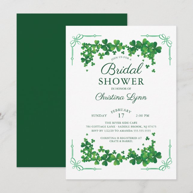 Irish Kleeblatt Bridal Dusche Einladung (Vorne/Hinten)