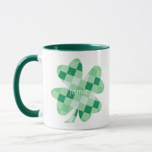Irish Kleeblatt Closed Green Karos Name Monogram Tasse