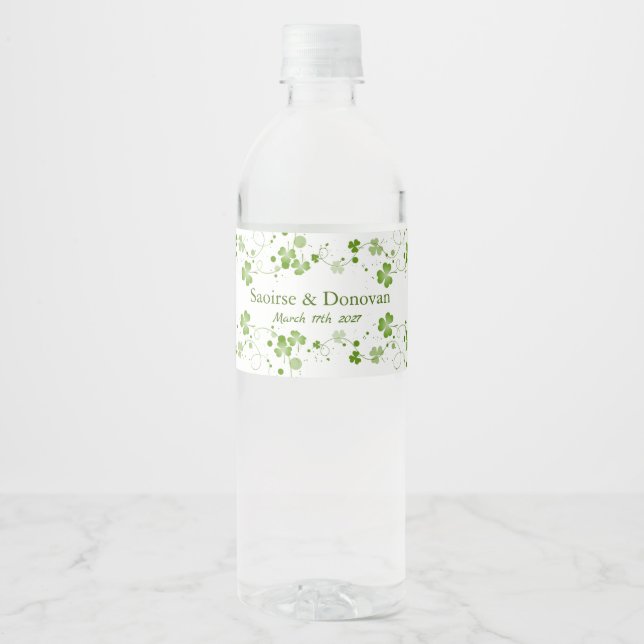 Irish Kleeblatt Clover Wedding Water Flasche Label Wasserflaschenetikett (Vorderseite)
