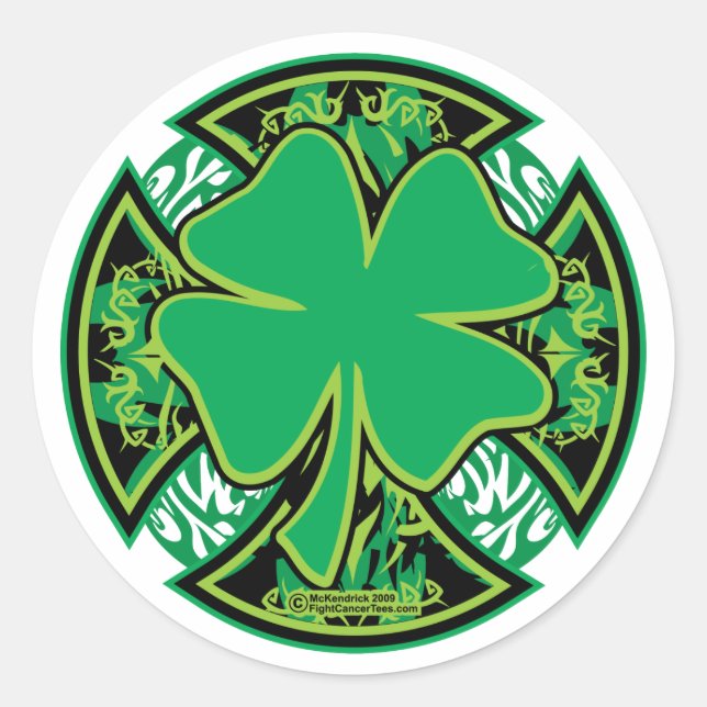 Irish Kleeblatt Cross Runder Aufkleber (Vorderseite)