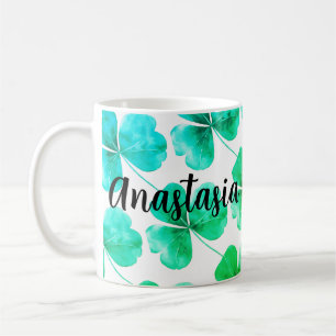 Irish Kleeblatt Green Blue Watercolor Individuelle Kaffeetasse