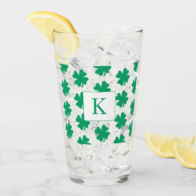 Irish Kleeblatt Green Clover Patterns Monogramme Glas (Vorderseite Ice)