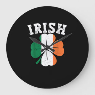 Irish Kleeblatt Ireland Flag St Patrick Day Vintag Große Wanduhr