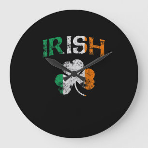 Irish Kleeblatt Ireland Flag St Patricks Day Vinta Große Wanduhr