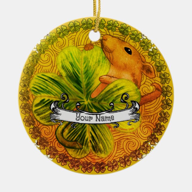 Irish Kleeblatt Mouse Keramik Ornament (Vorne)