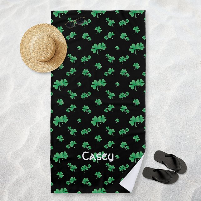 Irish Kleeblatt Pattern Personalisiert Strandtuch (Irish Shamrock Pattern Personalized Beach Towel)