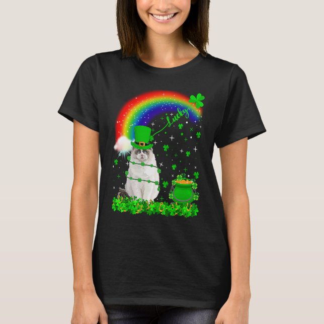 Irish Kleeblatt Rainbow Lucky Ragdoll Cat St Patri T-Shirt (Vorderseite)