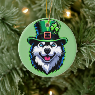Irish Kleeblatt Siberian Husky Dog St Patricks Day Keramik Ornament