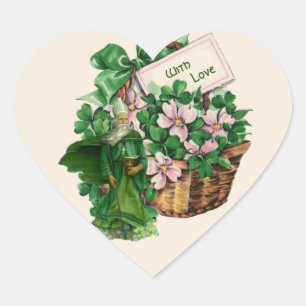 Irish Kleeblatt St. Patrick Floral Basket Religiou Herz-Aufkleber