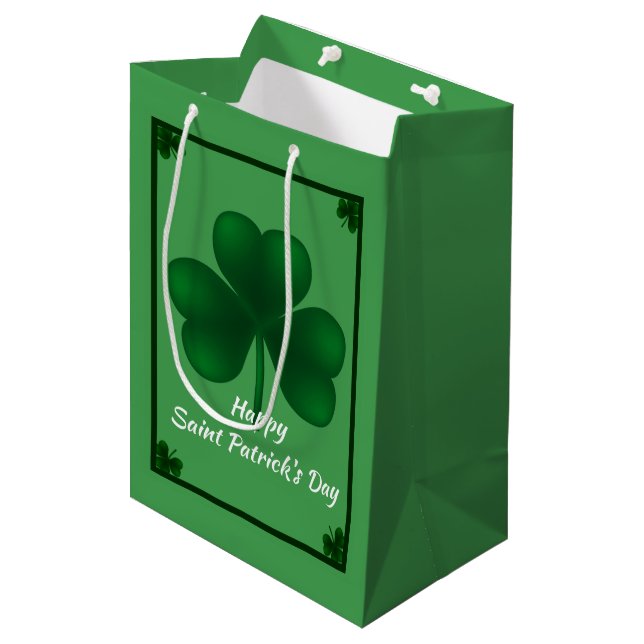 Irish Kleeblatt St Patricks MGB Mittlere Geschenktüte (Vorderseite Schrägansicht)