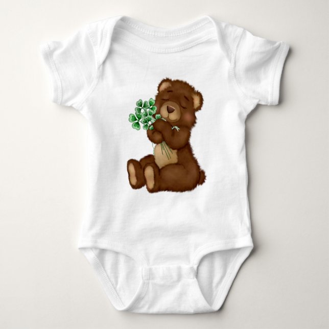 Irish Kleeblatt Teddy Baby Strampler (Vorderseite)