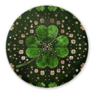 Irish Kleeblatt Vierblatt Klee Malachit und Gold Keramikknauf
