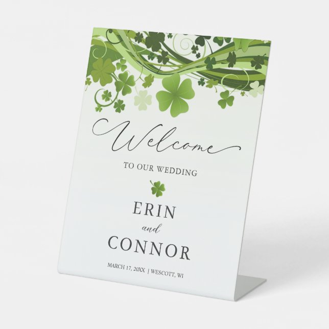Irish Kleeblatt Wedding Welcome Pedestal Sign Sockelschild (Vorderseite)