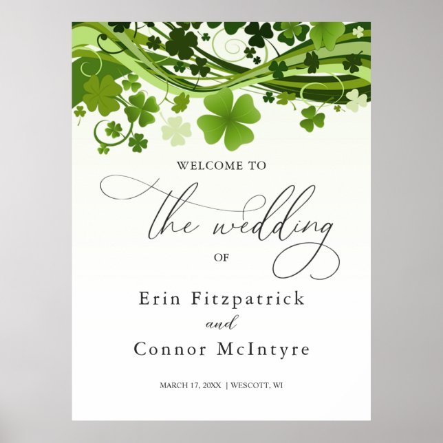 Irish Kleeblatt Wirbel Wedding Welcome Sign Poster (Vorne)