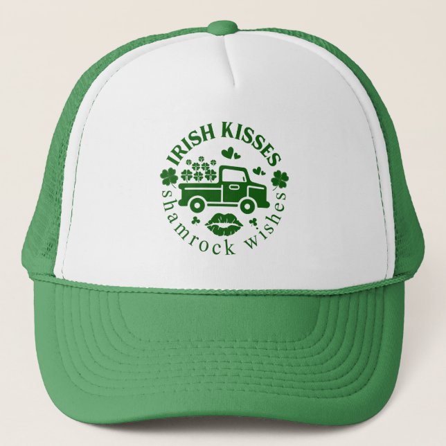 Irish küsst Truck mit Klee St. Patricks Day Truckerkappe (Vorderseite)