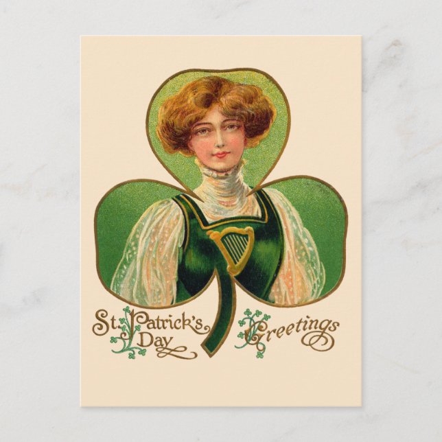 Irish Lass St. Patrick's Day Vintage Postkarte (Vorderseite)