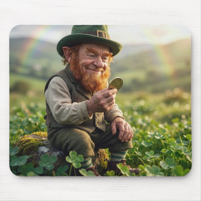 Irish Leprechaun Admiring a Gold Coin Mousepad (Vorne)