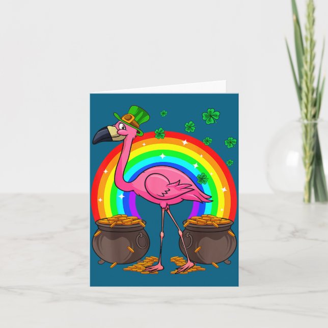 Irish Leprechaun Flamingo Funny St. Patrick's Day  Karte (Vorderseite)
