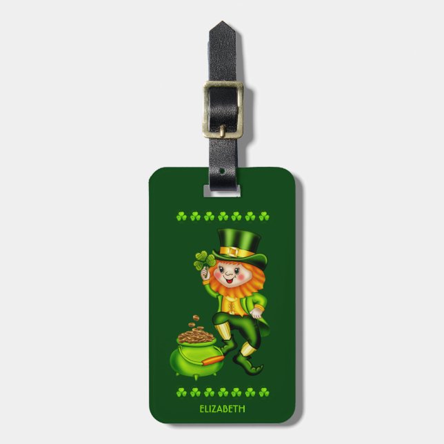 Irish Leprechaun Gold Pot Kleeblatt St Patrick Gepäckanhänger (Vorderseite vertikal)