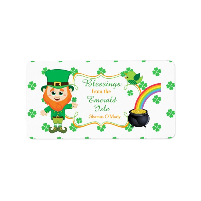 Irish Leprechaun Greetings Clover St Patrick's Dal Adressaufkleber (Vorne)