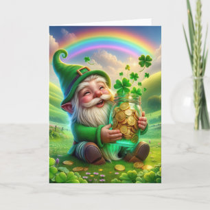 Irish Leprechaun mit Goldmünzen Feiertagskarte