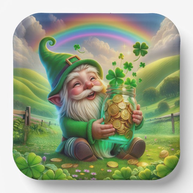 Irish Leprechaun mit Goldmünzen Pappteller (Vorderseite)