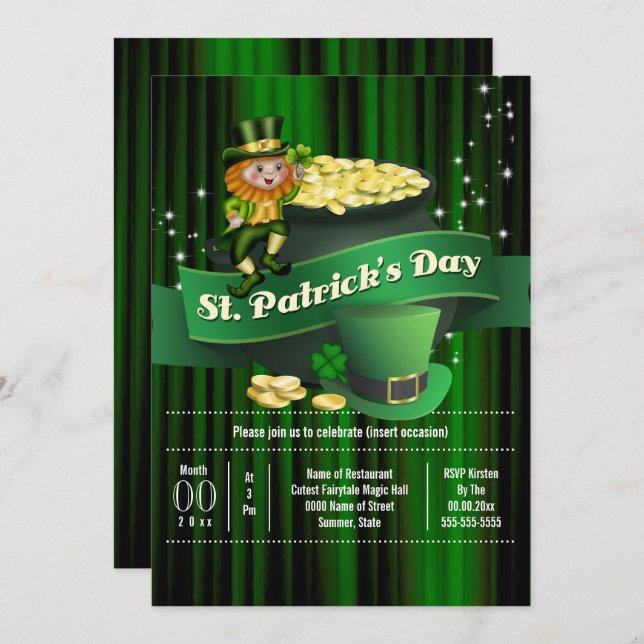 Irish Leprechaun pot gold St Patricks - Feiertag Einladung (Vorne/Hinten)