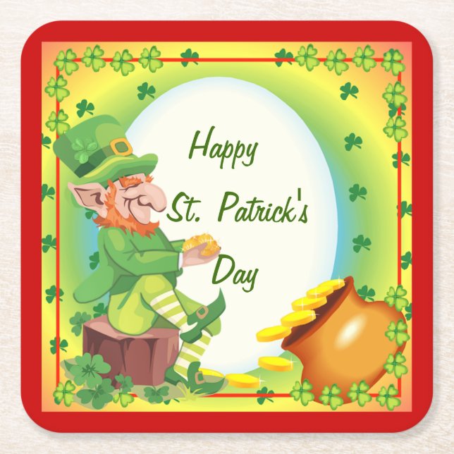 Irish Leprechaun Pot of Gold Rechteckiger Pappuntersetzer (Vorderseite)