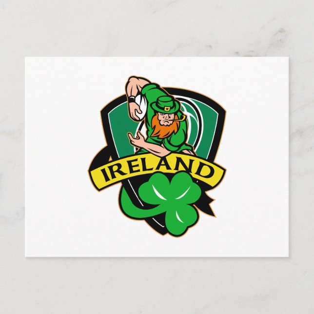 Irish Leprechaun Rugby Player Kleeblatt ireland Postkarte (Vorderseite)