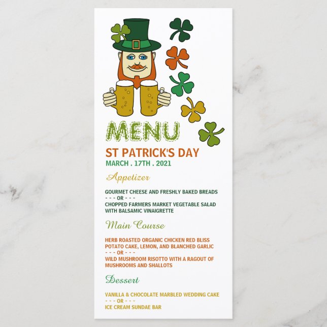 Irish Leprechaun, St Patrick's Day Menu Card Menükarte (Vorderseite)