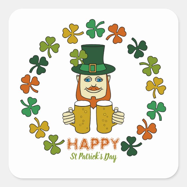 Irish Leprechaun, St Patrick's Day Quadratischer Aufkleber (Vorderseite)