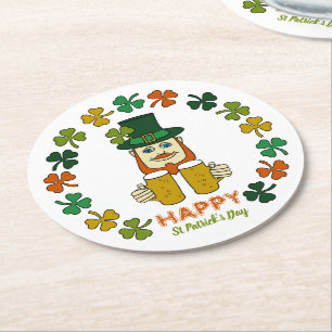 Irish Leprechaun, St Patrick's Day Runder Pappuntersetzer
