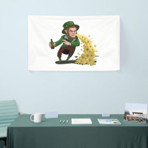 Irish Leprechaun Tossing Lucky Cookies Funny Banner