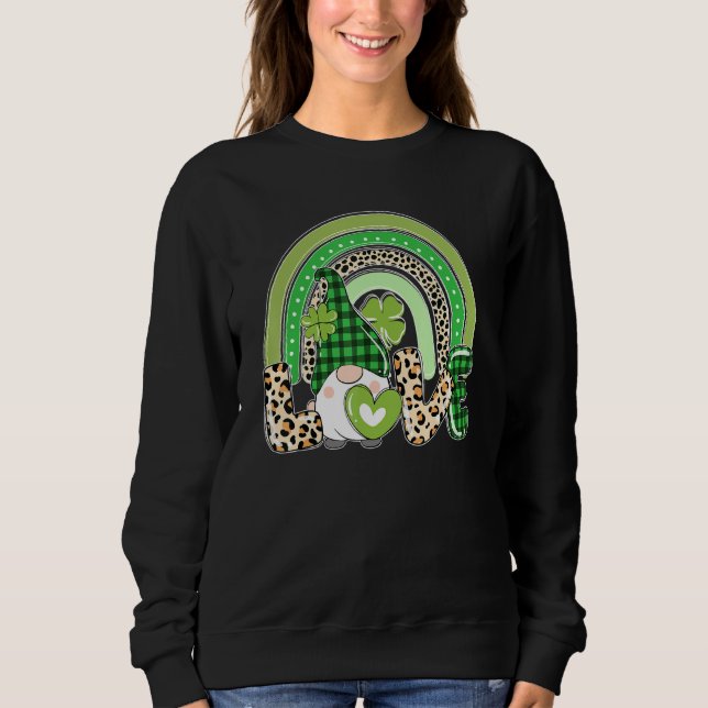 Irish Liebe Gnome Lucky Kleeblatt Rainbow Leopard  Sweatshirt (Vorderseite)