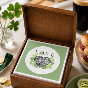Irish LIEBE Kleeblatt & Celtic Knot Heart Paper Serviette
