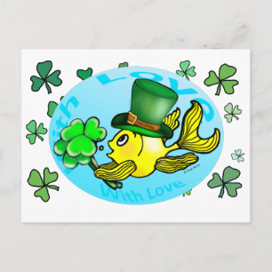 IRISH LUCK GOLDFISH mit Hut und Kleeblättern niedl Postkarte