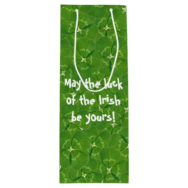 Irish Luck Kleeblatts Geschenktüte Für Weinflaschen (Vorderseite)