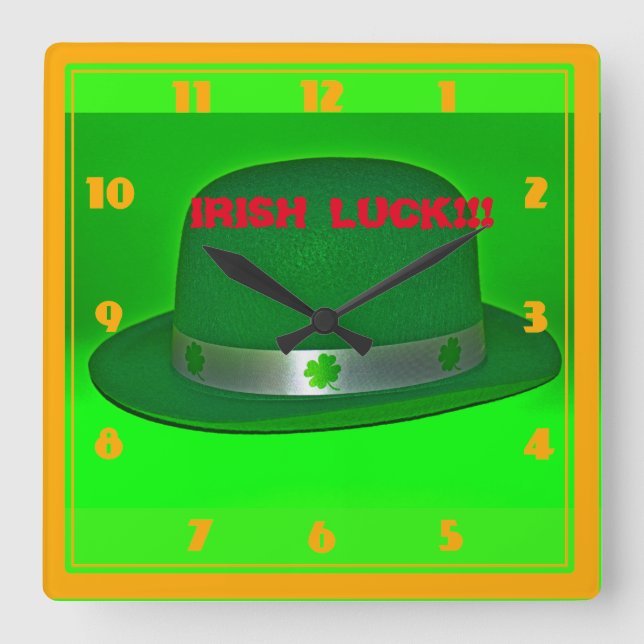 Irish Luck Wall Clock Quadratische Wanduhr (Vorderseite)