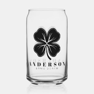 Irish Lucky Four Black Leaf Klee mit Name Pint Dosenglas