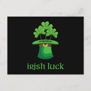 Irish Lucky Kleeblatt Clover Leprechaun Green Hat Postkarte