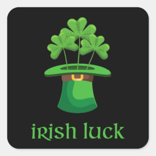 Irish Lucky Kleeblatt Clover Leprechaun Green Hat Quadratischer Aufkleber