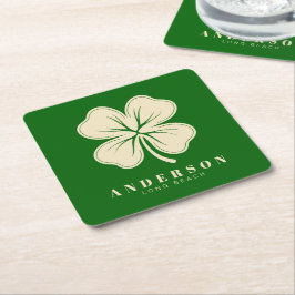 Irish Lucky Vierblättriges Kleeblatt mit dem Namen Rechteckiger Pappuntersetzer
