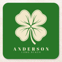 Irish Lucky Vierblättriges Kleeblatt mit dem Namen Rechteckiger Pappuntersetzer