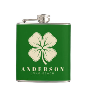 Irish Lucky Vierblättriges Kleeblatt mit Name Gree Flachmann