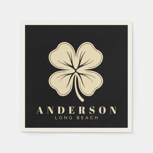 Irish Lucky Vierblättriges Kleeblatt | Name Black  Serviette (Vorderseite)