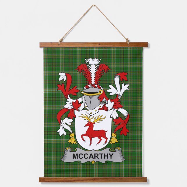 Irish McCarthy Coat of Arms Family Crest Wandteppich Mit Holzrahmen (Vorderseite)