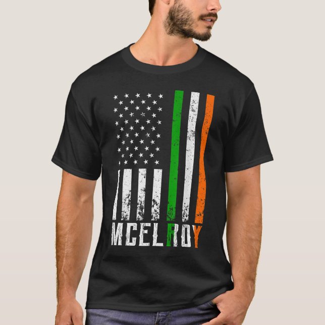 Irish MCELROY Family American Flag Ireland Flag T-Shirt (Vorderseite)