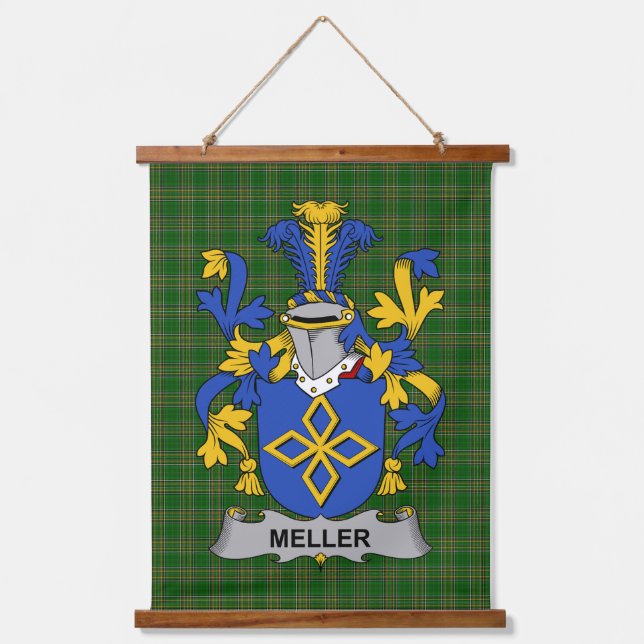 Irish Meller Coat of Arms Family Crest Wandteppich Mit Holzrahmen (Vorderseite)